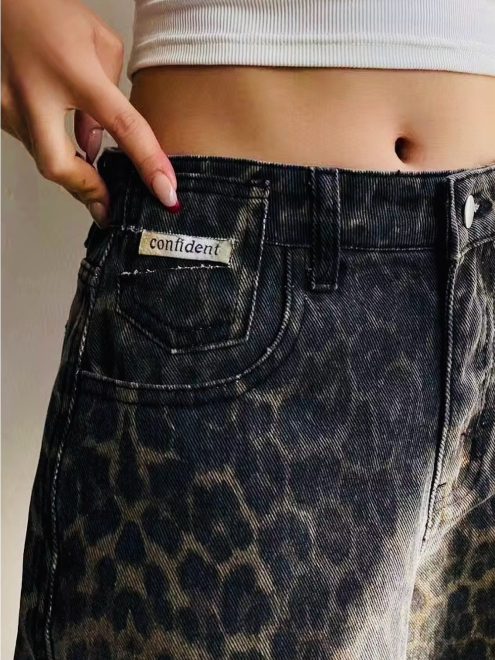 DAZY Women’s Leopard Print Wide Leg Jeans - NWOT Black/Brown Size Small - Picture 2 of 6